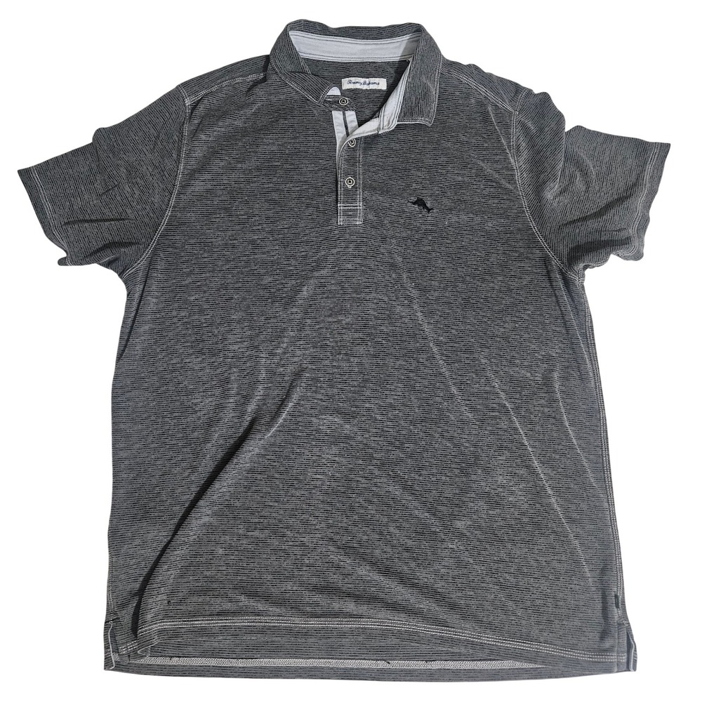 Tommy Bahama Mens XL Gray Space Dye Stripe Tencel Modal Polo Shirt Short Sleeve